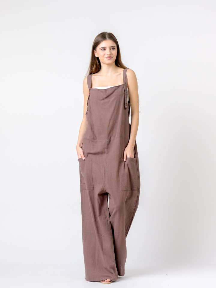 Rhea Ready Pocketed Jumper, Cotton Wide Leg Overall for wholesale by Rhea
