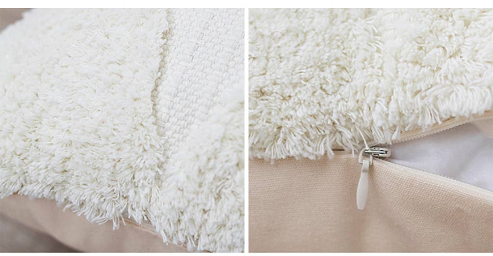 Fennco Styles - Venta al por mayor Cojín decorativo - Cojín Decorativo Geométrico con Borlas Blancas1