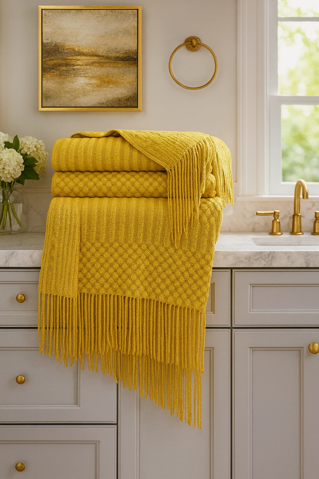 Fennco Styles – Engroshandel Tæppe – Sennepsfarvet Vaffelstribet Tæppe 50x60 Tommer1