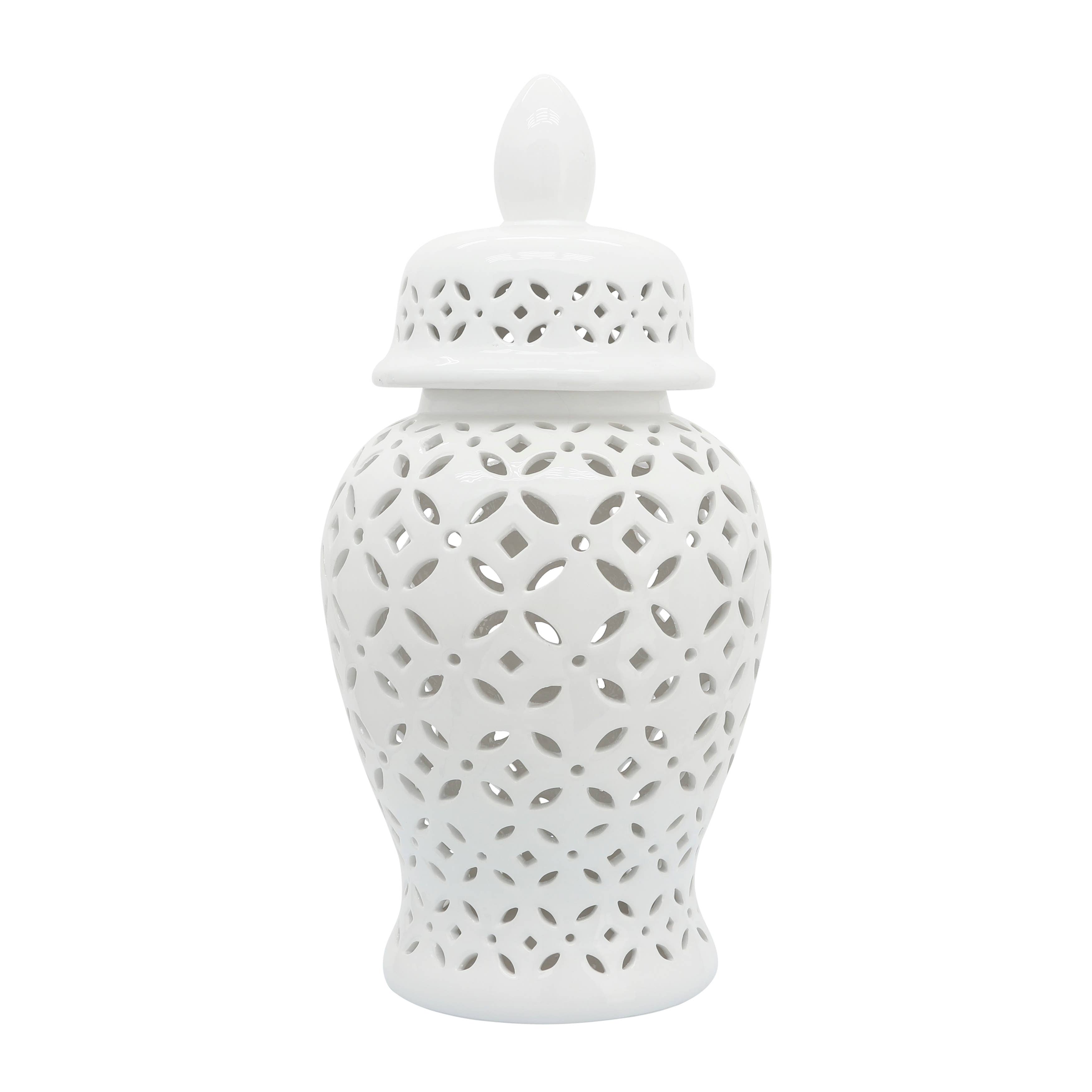 Sagebrook Home - Wholesale Decorative Jar - Ceramic Cutout Daisies Lidded Decorative Jar - White, 24 in.3