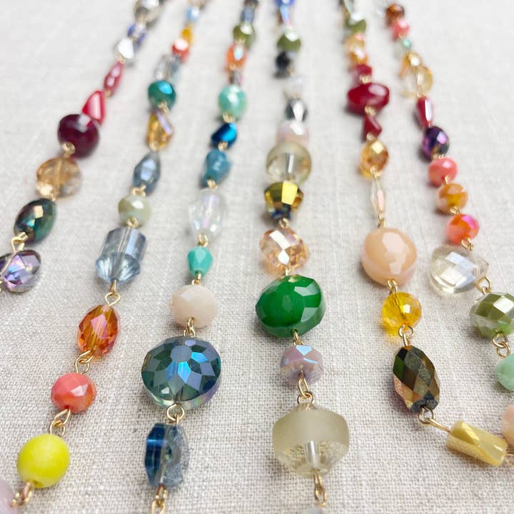 Aura Rosie/// Colorful Crystal Rosary Beaded Necklace for wholesale by Ewelina Pas Jewelry
