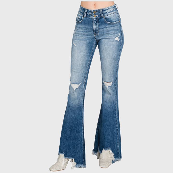 Petra153 - Wholesale Jeans - Women's - P301F-MD DESTROY HIGH RISE STRETCH SUPER FLARE JEANS7