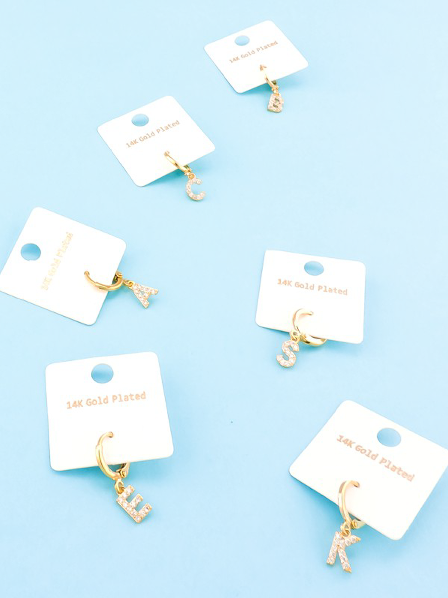 Gold Pave Drop 14k Initial Earrings for wholesale on Faire9