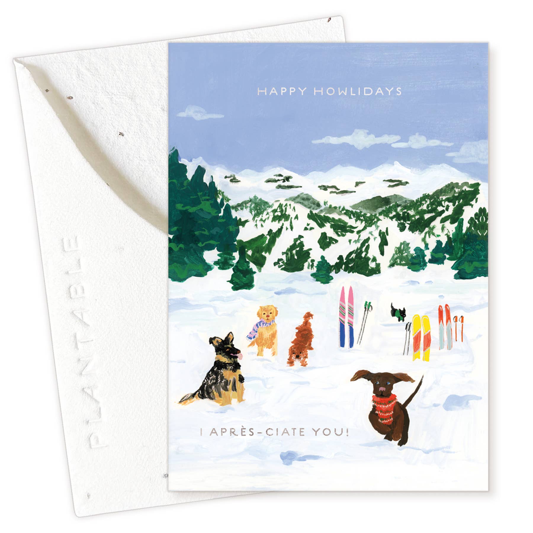 Seedlings - Wholesale Christmas Card - Skiing Pups - Holiday Mini Card1