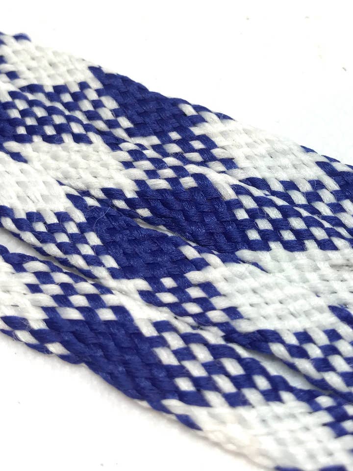 Royal Blue and White Plaid Flat Shoelaces for wholesale by The Shoelace Factory