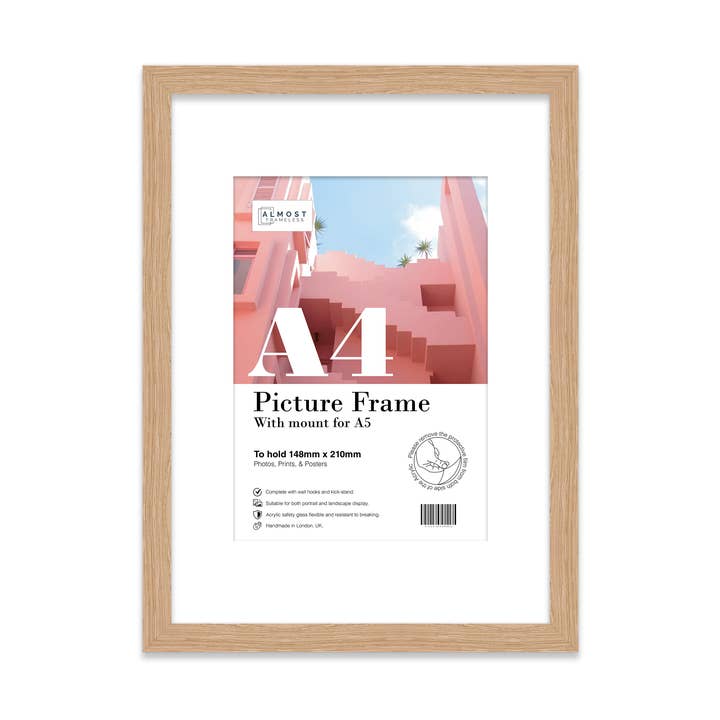 Oak A4 Picture Frame With mount for A5 for wholesale by WholesaleFrames.co.uk