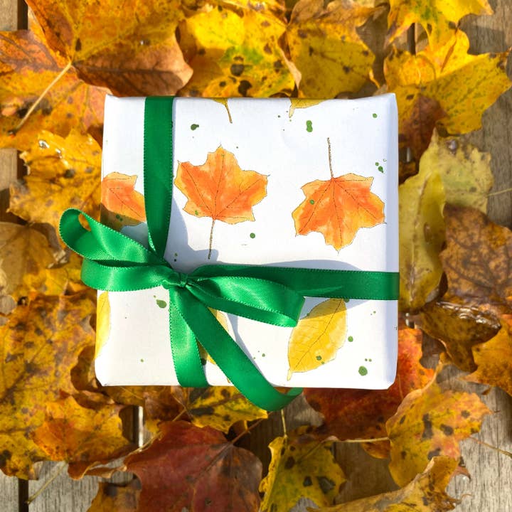 Ballard & Prescott - Wholesale Wrapping Paper Roll - Falling Fall Leaves Wrapping Paper5