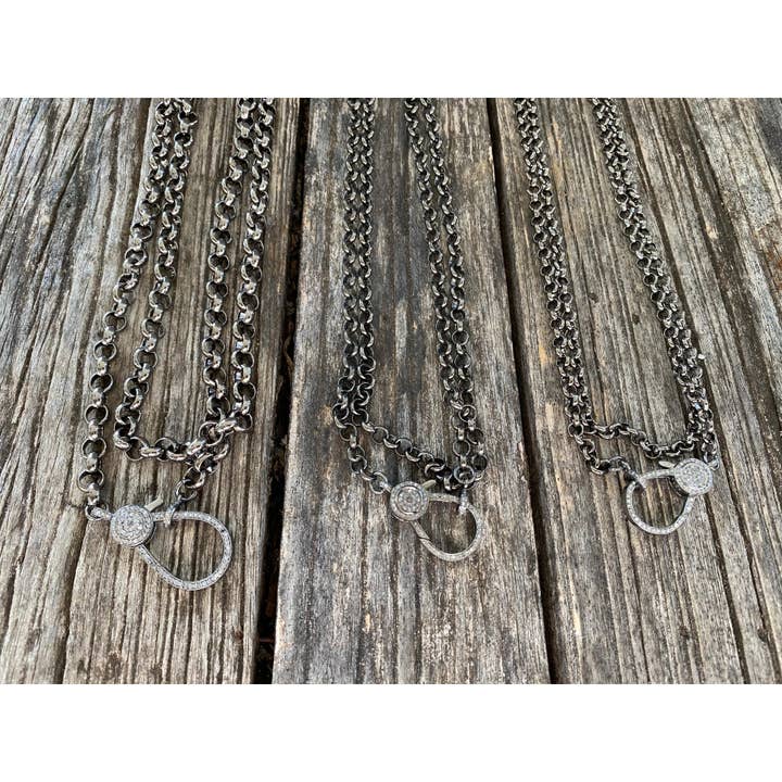 Rolo Chain with Large Pave Diamond Lobster Claw Clasp for wholesale by ILISSA MICHELE JEWELRY