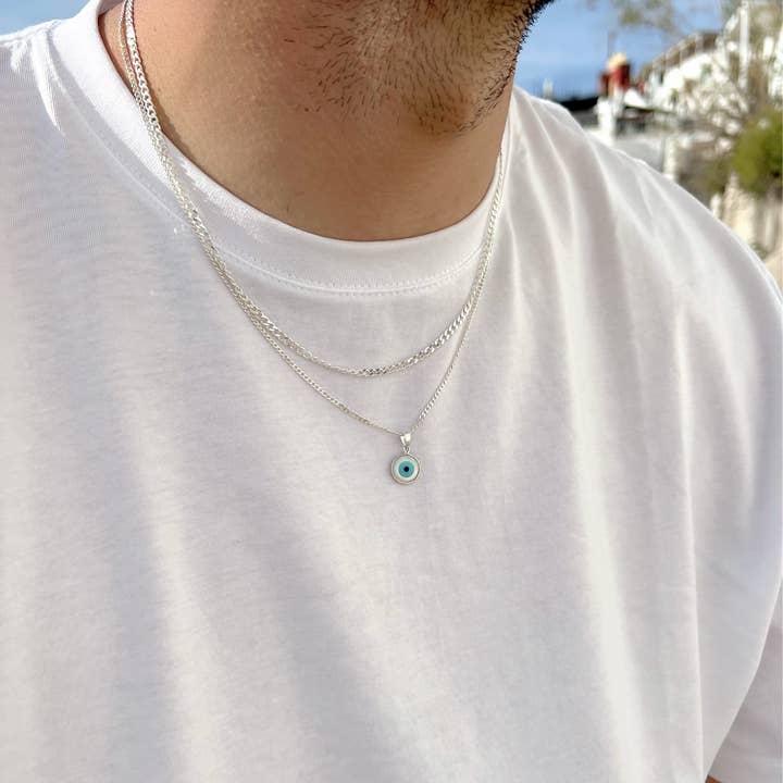 Christina Christi - Vendita all'ingrosso Gioielli - Uomo - Collana Evil Eye a catena in argento da uomo, collane da uomo3