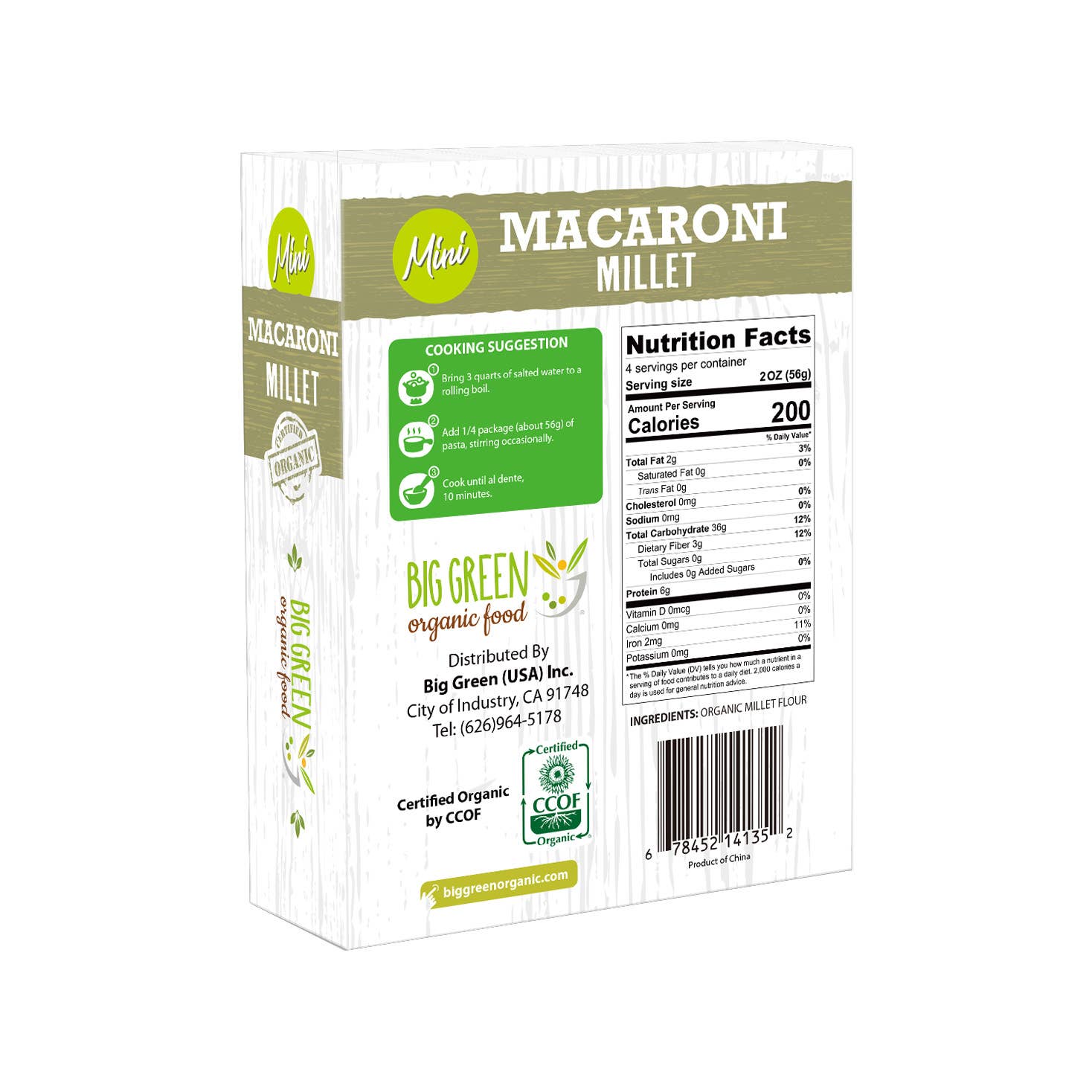 Big Green Organic Food - Vente Pâtes - Macaroni Mini Millet Bio1