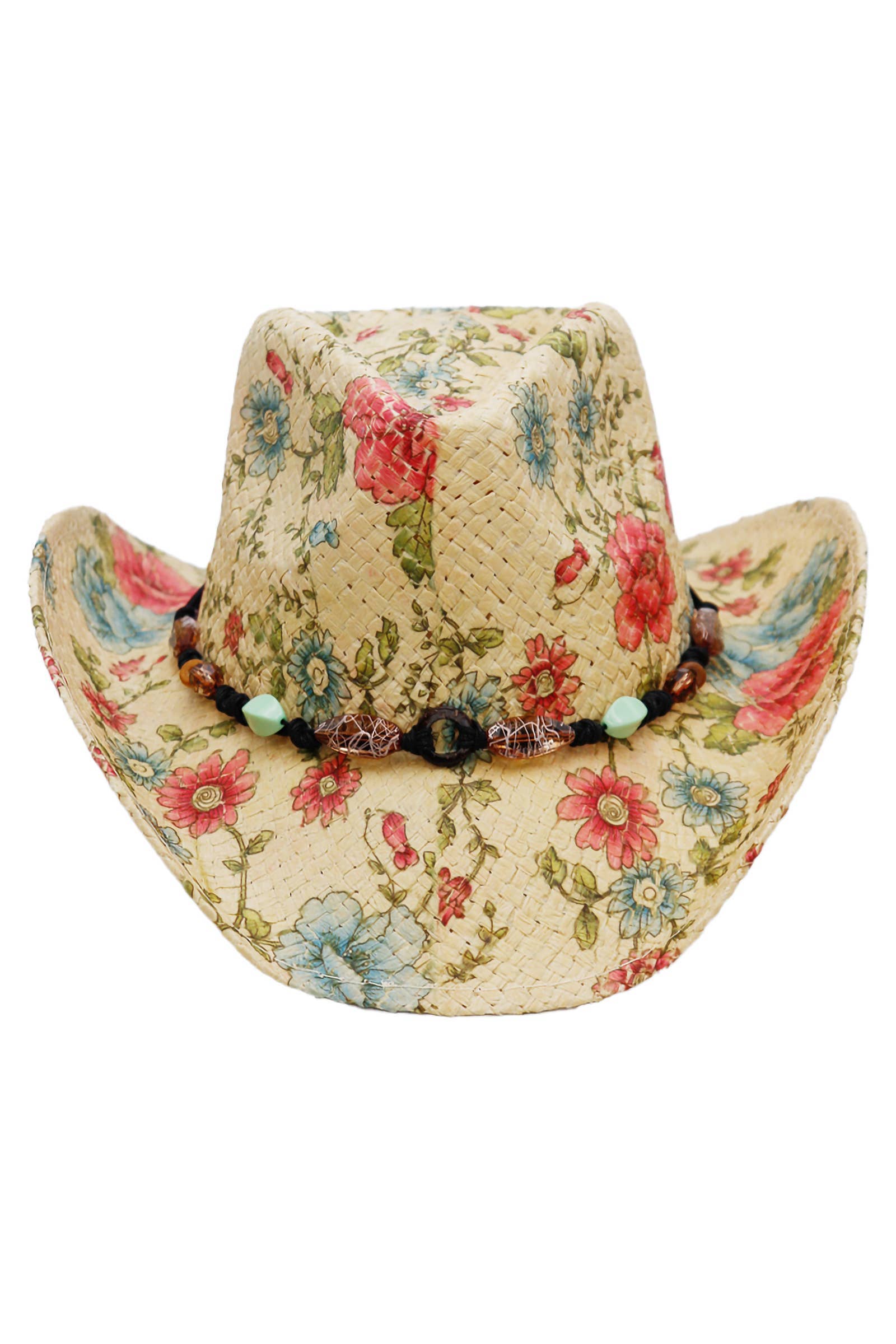 Cap Zone - Wholesale Cowboy Hat - Women's - Floral Print Raffia Paper Straw Cowboy Hat16