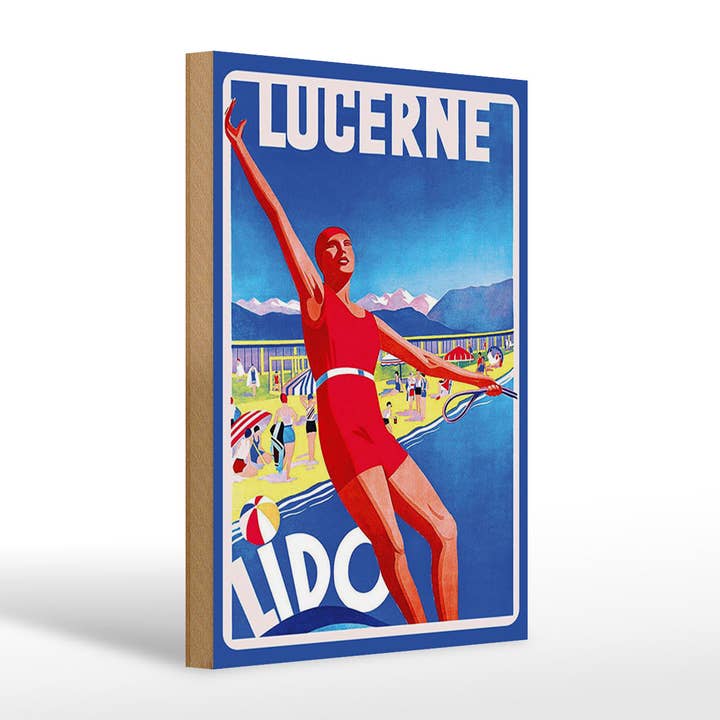 Cartello in legno Viaggio 20x30 cm Luzerne Lido Cartello nostalgico per la vendita all'ingrosso da parte di Femer