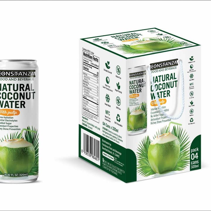 Naturligt kokosvatten med fruktkött 320 ml/ 4-pack för wholesale av Constanza F&B