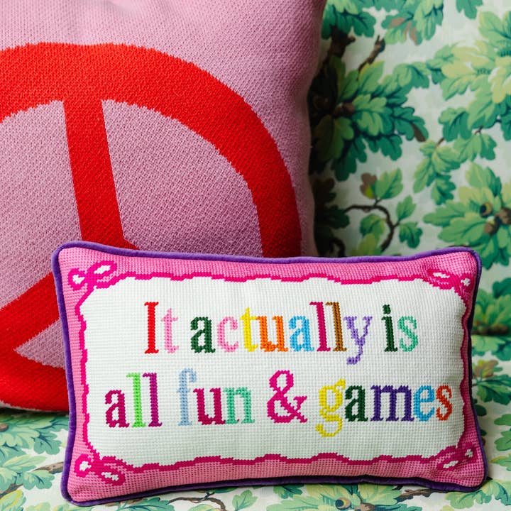 Furbish Studio - Wholesale Throw/Decorative Pillow - Fun And Games Needlepoint Pillow