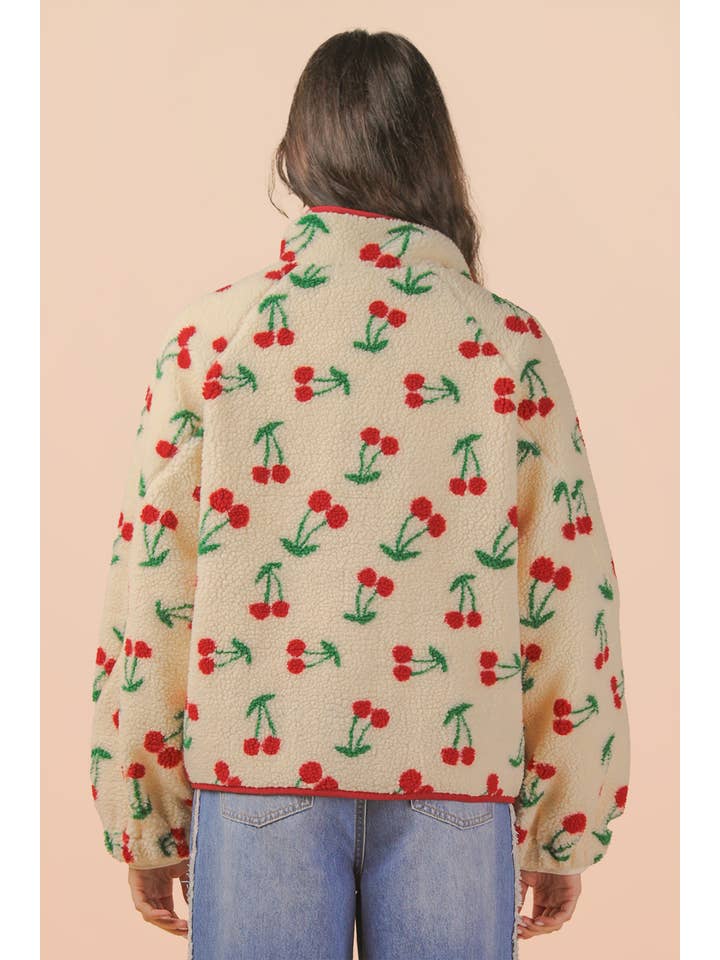 VERY J - Wholesale Jacket - Women's - NJ90423-Leopard & Cherry Printed Fleece Oversized Jacket9