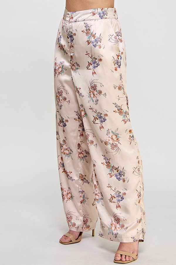 Haute Fox Plus Size & Contemporary - Wholesale Broek - Dames - Plus Size Satijnen Bloemenbroek SS2391P-P13