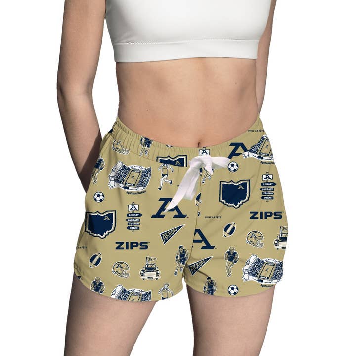 Akron Zips Repeat Print Hand Sketched Vive La Fete Impressions Artwork Womens Lounge Shorts for wholesale by Vive La Fete