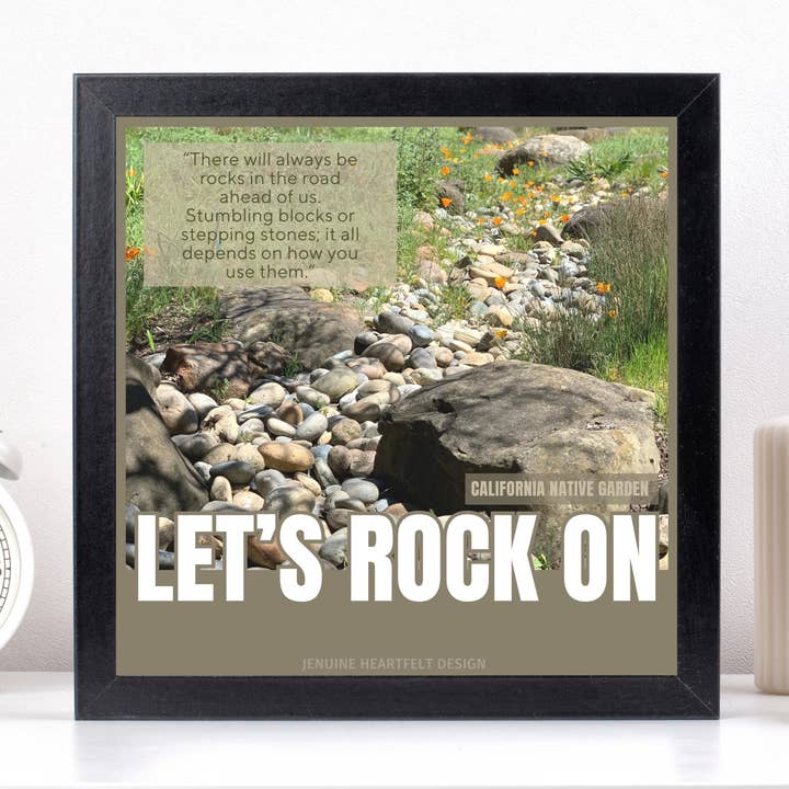 Impression 5 x 5 cm CA Native Garden/Rocky Road dans un cadre de galerie noir pour la vente par Jenuine Heartfelt Design