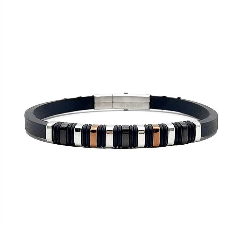 AMORINO SRL - Wholesale Bangle Bracelet - MEN'S SILICONE BRACELET WITH STEEL INSERTS0