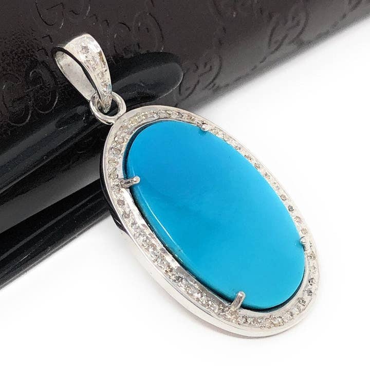 Sleeping Beauty Arizona Turquoise Pendant, Sterling Silver Diamond Pendant, Natural Genuine Gemstone Jewelry, DIY Pendant for wholesale by Akstar Gems