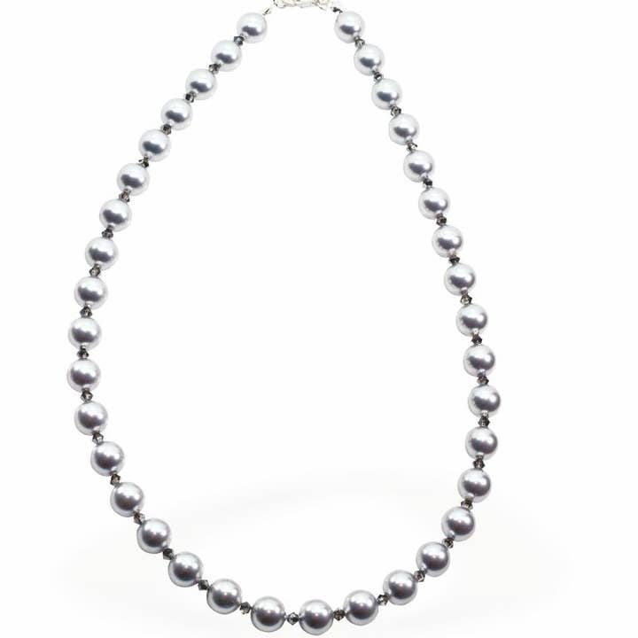 String of Pearls and Crystal Necklace in Light Grey for wholesale on Faire0