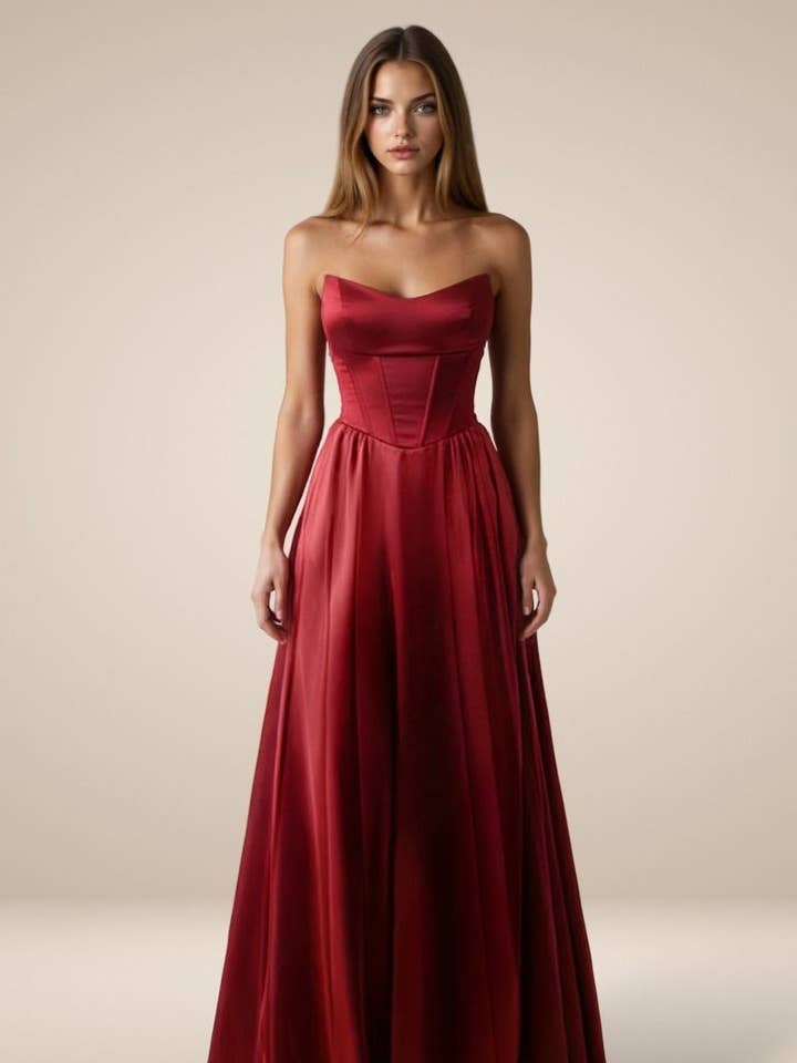 Robe ligne A en satin à encolure cœur pour la vente par Tux-USA®