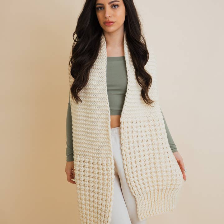 Leto Accessories - Wholesale Scarf - Unisex - Cozy Waffle Knit Edge Scarf - Winter Essential2