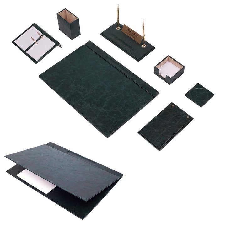 MOOG LLC - Wholesale Desk Set - MOOG Personalized Leather Deluxe Desk Set- 9 PCS