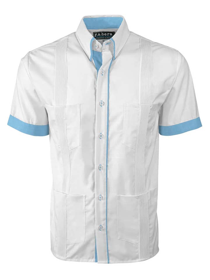 Couture Blanco Clásico Guayabera de Cuatro Bolsillos para venta al por mayor de Y.A.Bera Clothing Modern Guayaberas
