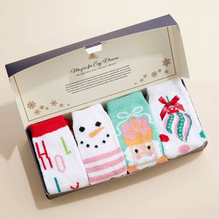 Christmas Fuzzy Socks Assorted Pack of 4 for wholesale on Faire