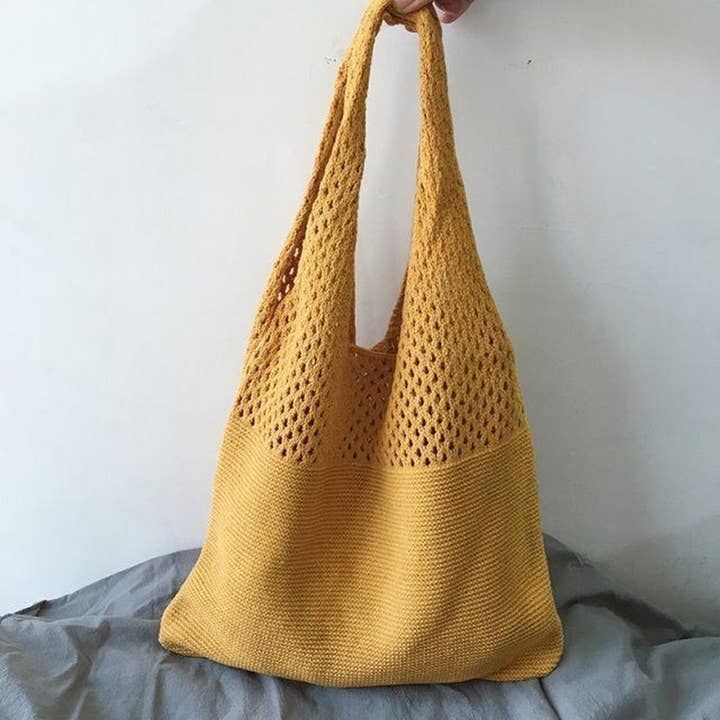 NINEXIS - Wholesale Tote Bag - Women's - CWAB1952_SOLID COLOR VINTAGE KNIT TOTE BAG