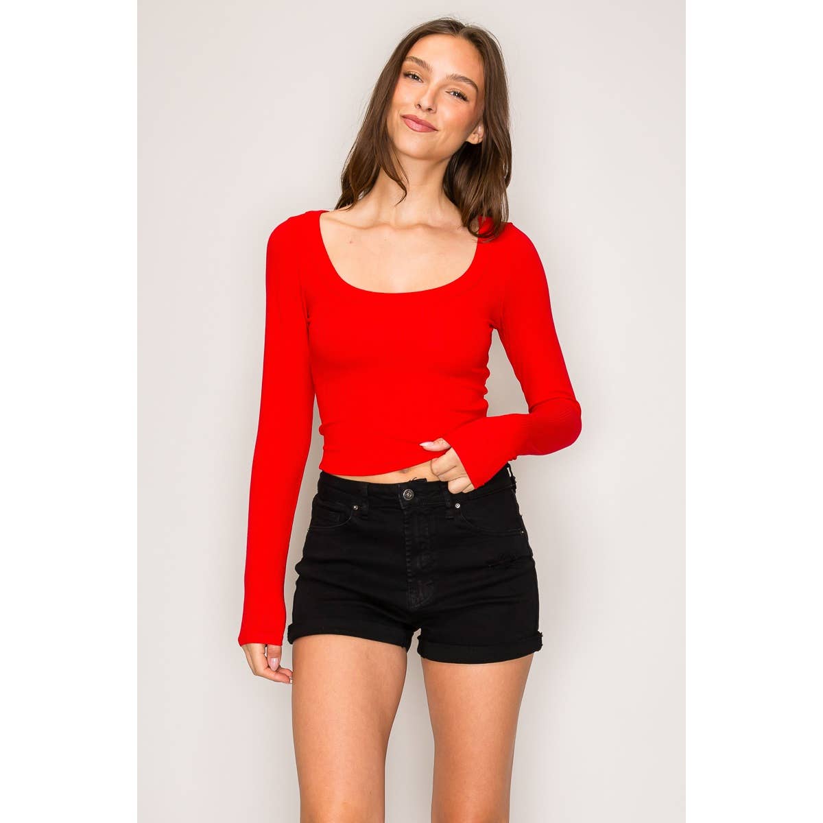 Popular 21 - Wholesale Knit Top - Women's - Ribbed Long Sleeve Wide Neck Top16