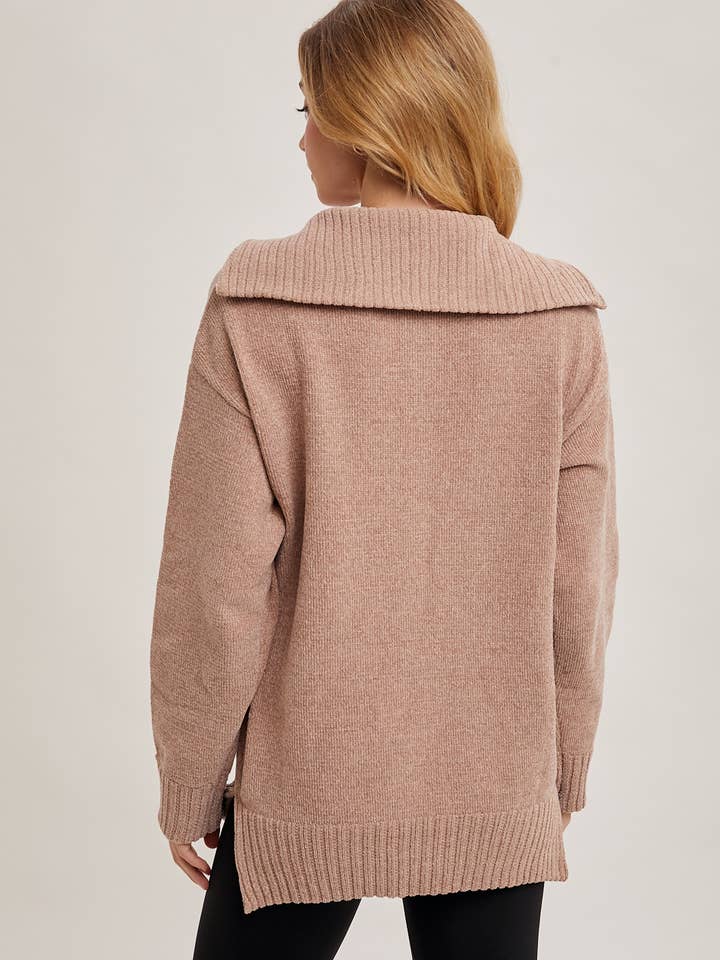 Bluivy - Wholesale Knit Sweater - Women's - ONE BUTTON FRONT FLAP COLLAR RIBBED KNIT SWEATER PULLOVER