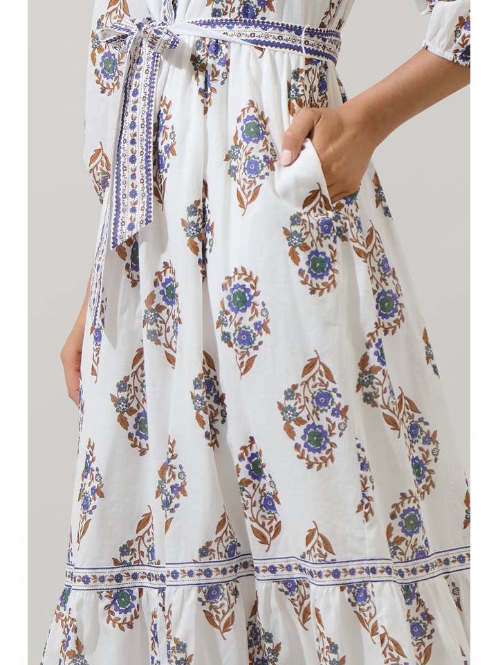 CreamNavy Rennie Floral Darny Long Sleeve Midi Dress for wholesale on Faire5