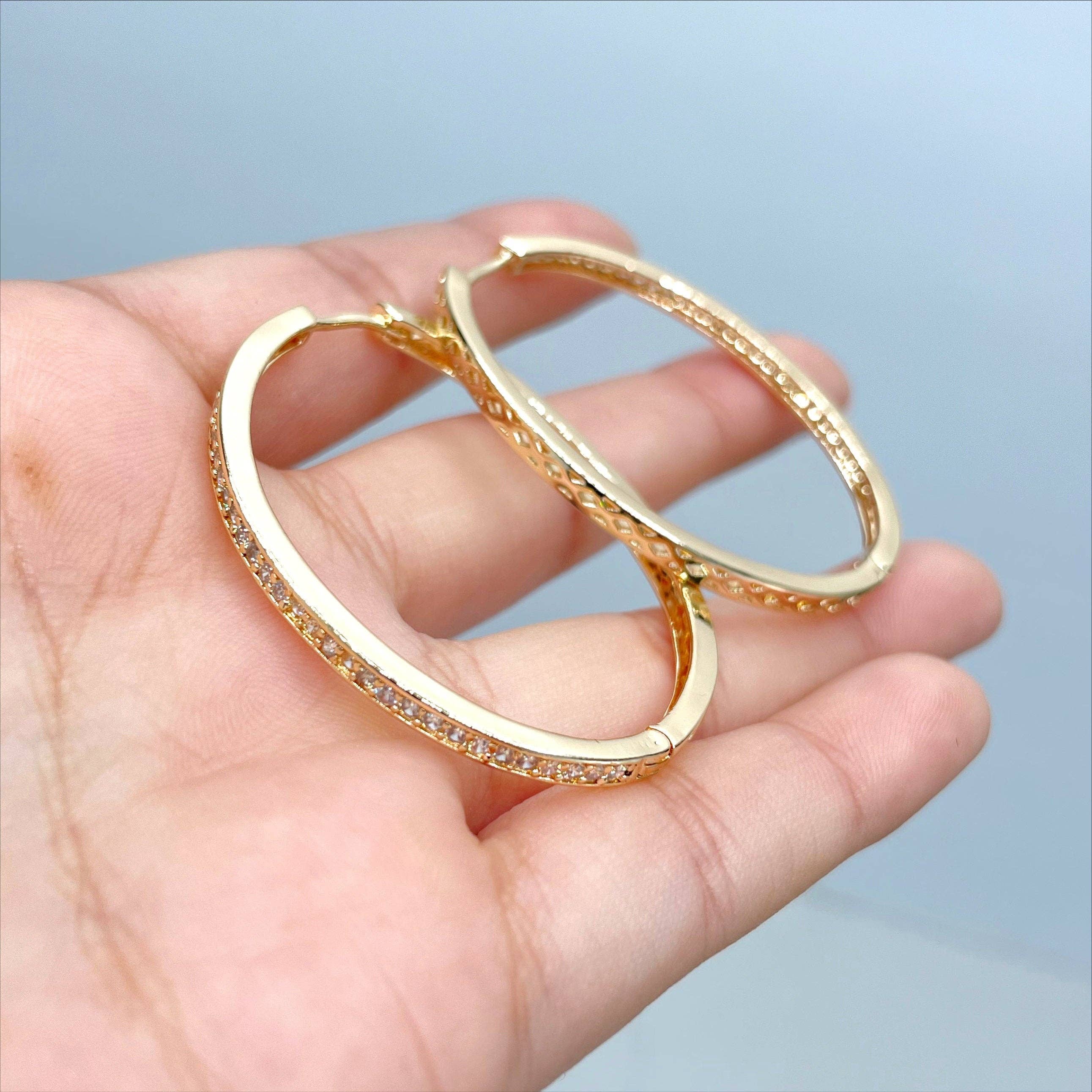 DIJU Jewelry - Vente Créoles - Créoles de 37 mm remplies d'or 18 carats avec micropavés, fermeture éclair cubique4