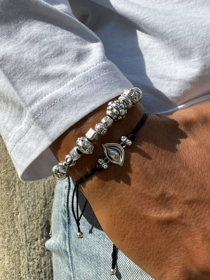 Silver Bracelets Men, Silver Evil Eye Bracelet, Beaded for wholesale by Christina Christi