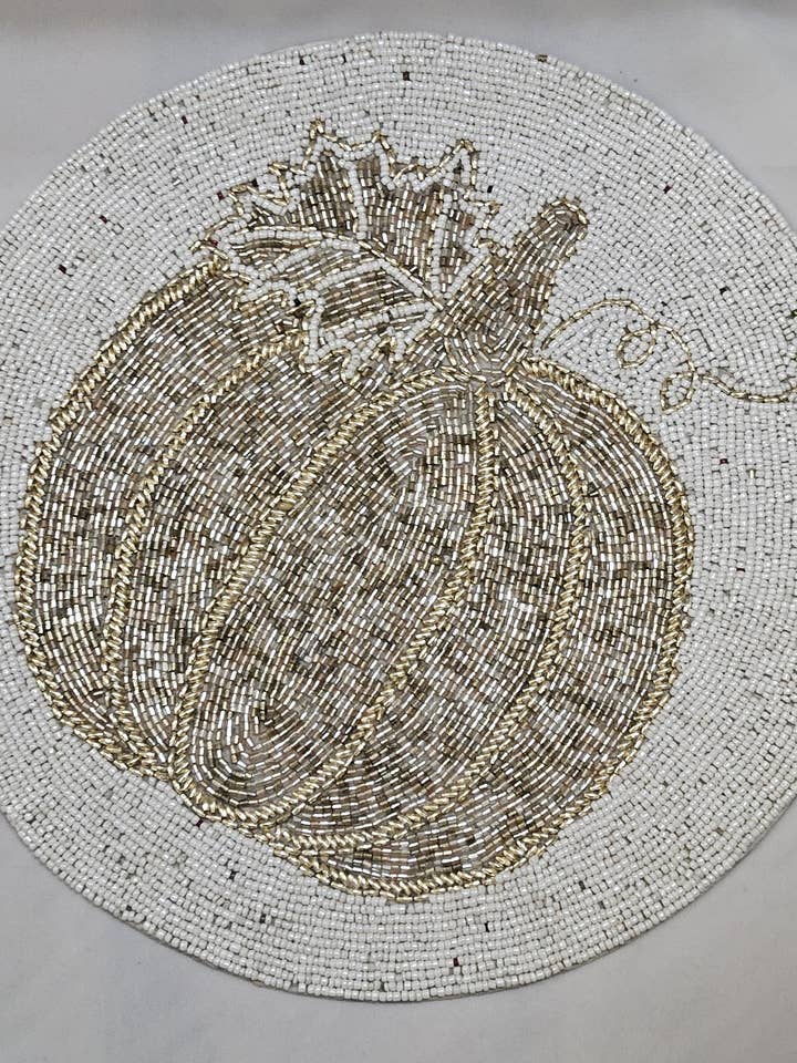 Round Table Mat – White/Gold Pumpkin Design for wholesale by Krafthood London