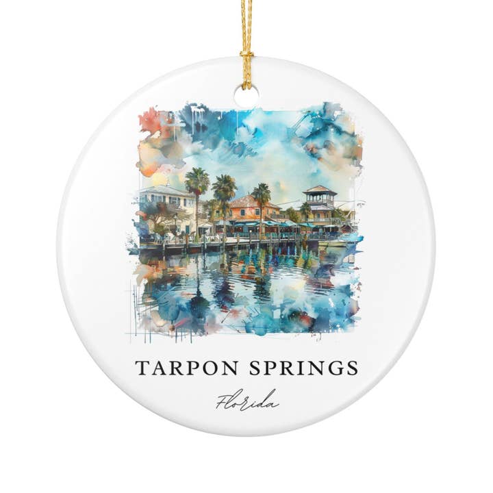 Premium Travel Art - Wholesale Ornament - Tarpon Springs FL Ornament: Unique Tarpon Springs Souvenir, Tarpon Springs Xmas Decor, and Authentic Tarpon Springs Gift