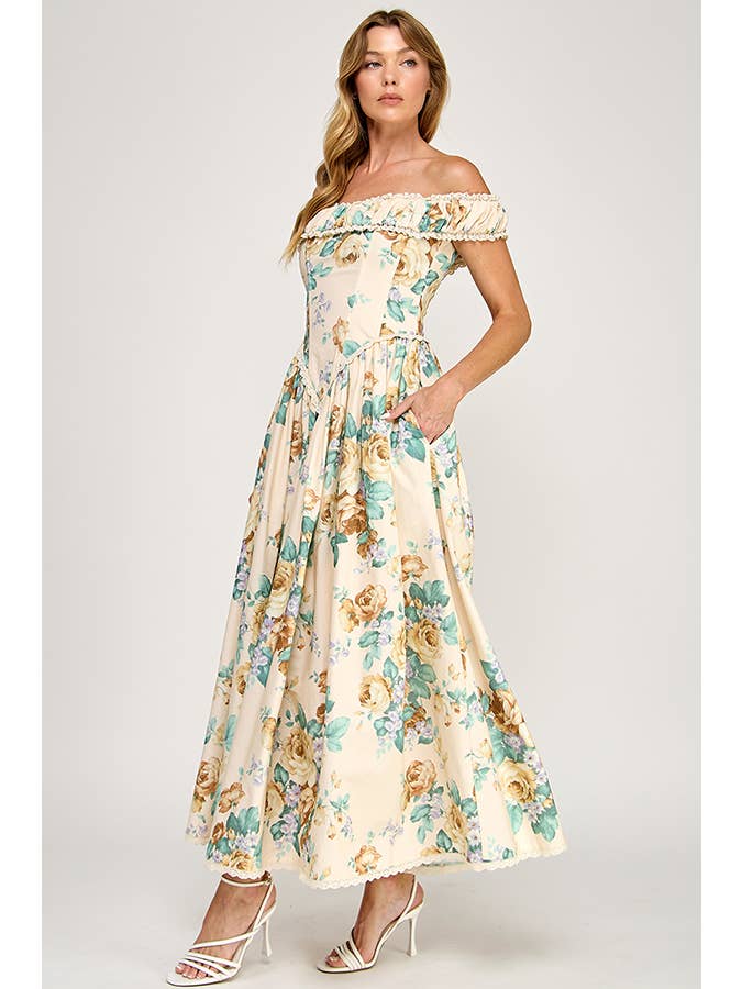 Cream Green Sand Poplin Corset Midi Dress for wholesale on Faire3