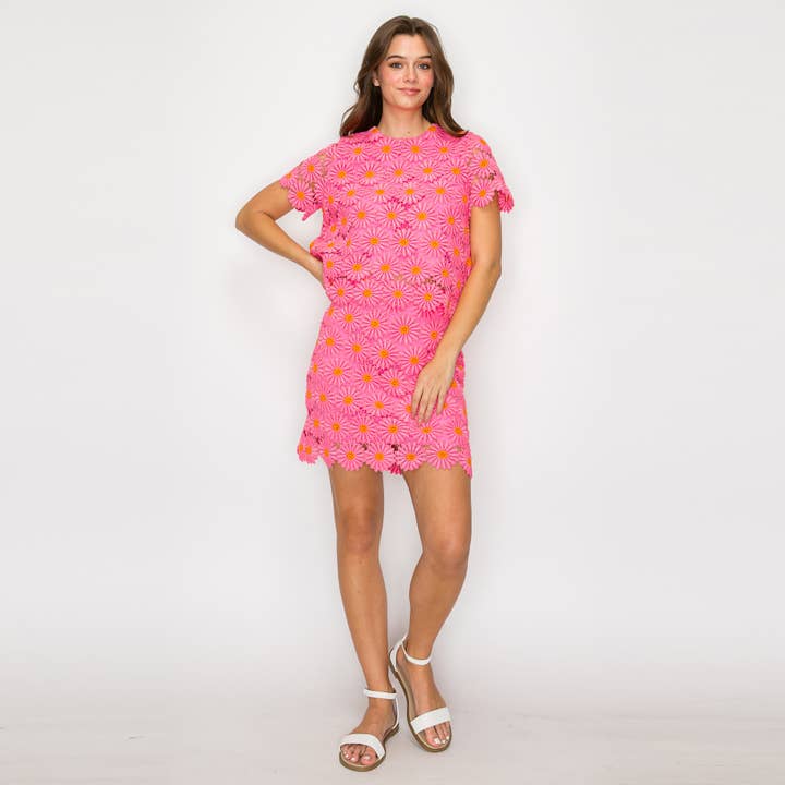 LoveWednesday - Wholesale Blouse - Women's - Pink Daisy Lace Top with Bow - LWT19781