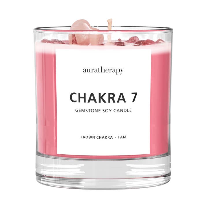Candela con Gemma di Quarzo Fragola Chakra 7 per la vendita all'ingrosso da parte di Auratherapy