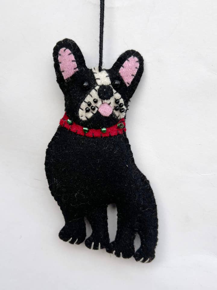 4.5″ Boston Terrier Dog Wool Felt Handmade Ornament for wholesale by Stitch by Stitch Gifts