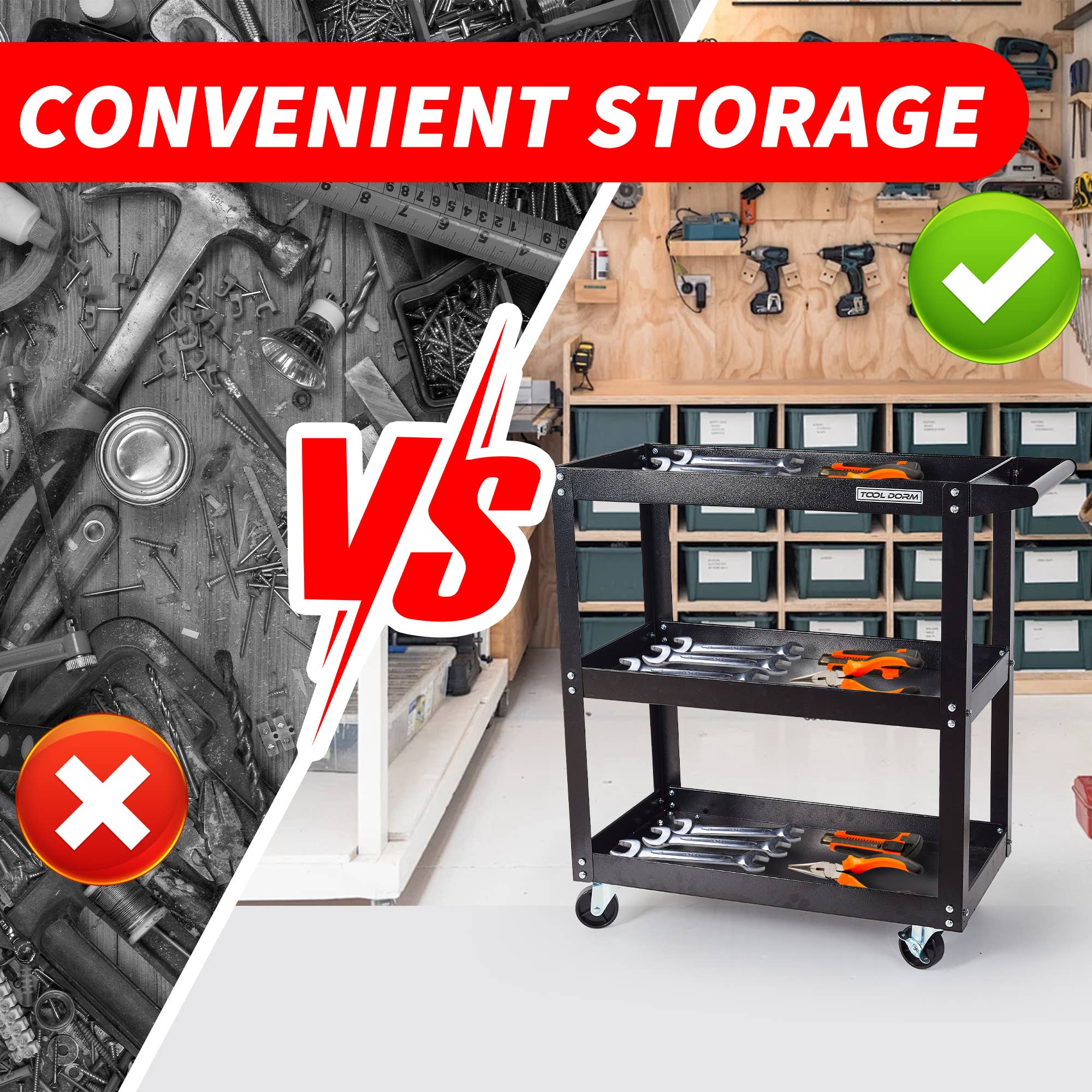 HOMYCASA DESIGN INC - Wholesale Free Standing Shelf - 3-Tier Tool Cart Assembled 30x14.2x30.3in 16lb6