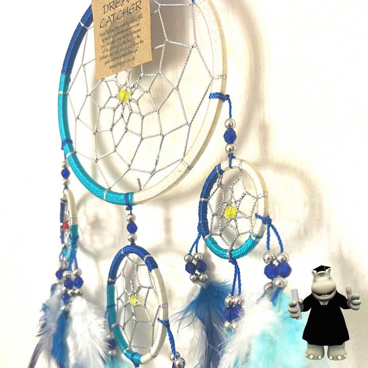 The Perfect Gift Shop UK Limited - Wholesale Dream Catcher - BLUE TURQUOISE CREAM ROUND HOOPED DREAM CATCHER