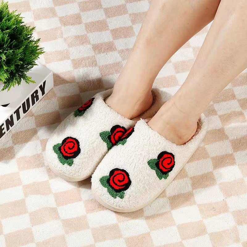 Red Rose Comfy Plush Furry House Slippers for wholesale on Faire6