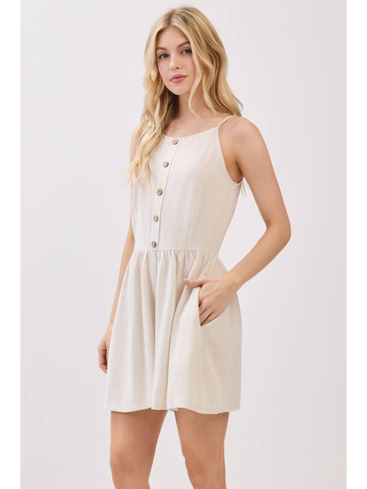 Final Touch - Wholesale Romper - Women's - Boat Neck Sleeveless Button Down Romper - VJ37212