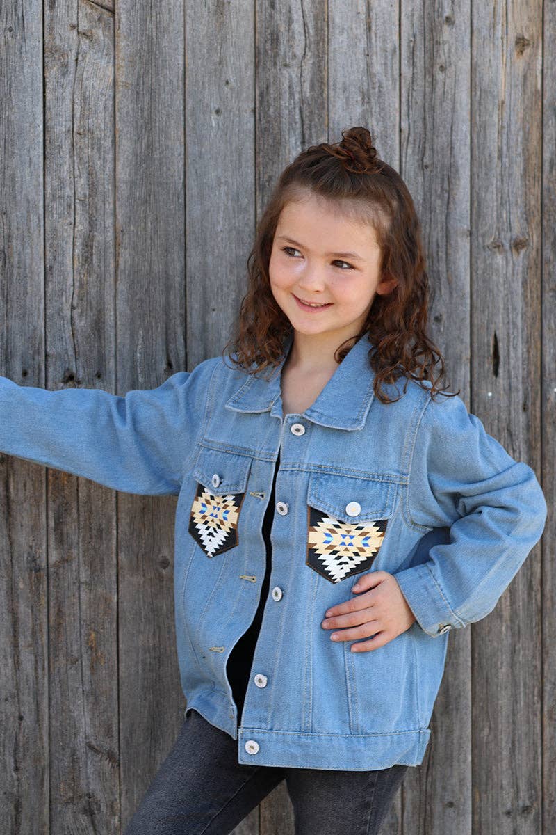 Kids Charm Online - Vente Veste en jean – enfant - Veste en jean bleu clair avec imprimé aztèque au dos TPG65153051 SOL2