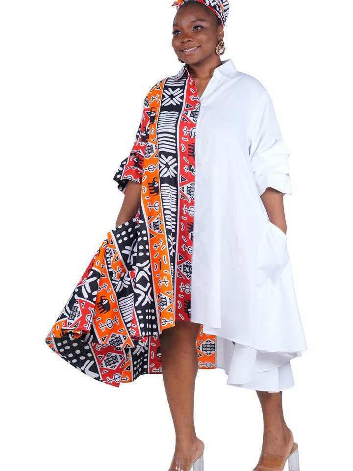 African Accent High Low Swing Dress & Men's Top | One Size & Plus Size for wholesale by Satsuma Wholesale
