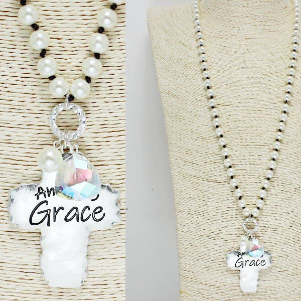 Collana lunga Amazing Grace con perline per la vendita all'ingrosso da parte di SOPHIA WHOLESALE