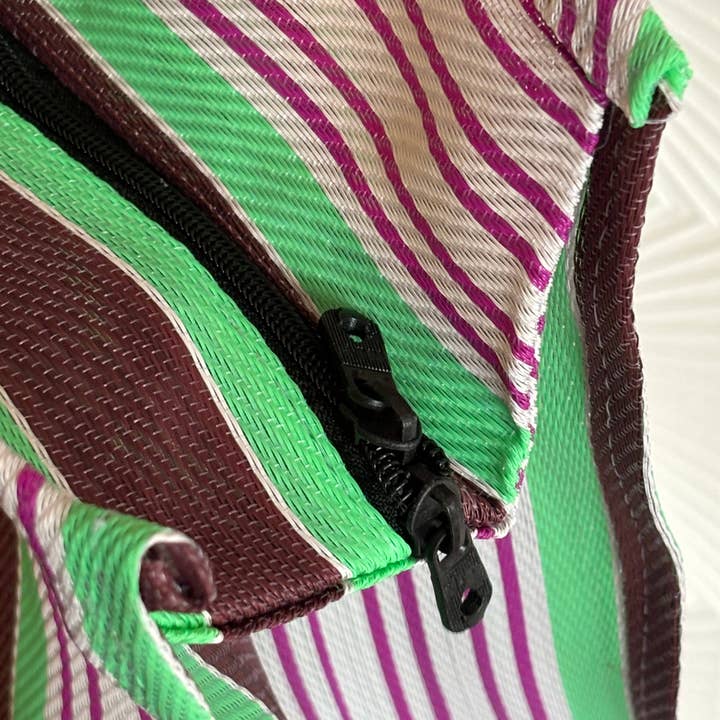 Muno - Wholesale Grocery/Shopping Bag - Handmade Recycled Nylon Shopping Bag - Green & Brown 2